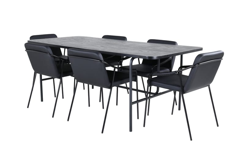 Unos Matgrupp  200 cm Rektangulär med 6 Tvista stolar - Svart - Matgrupper