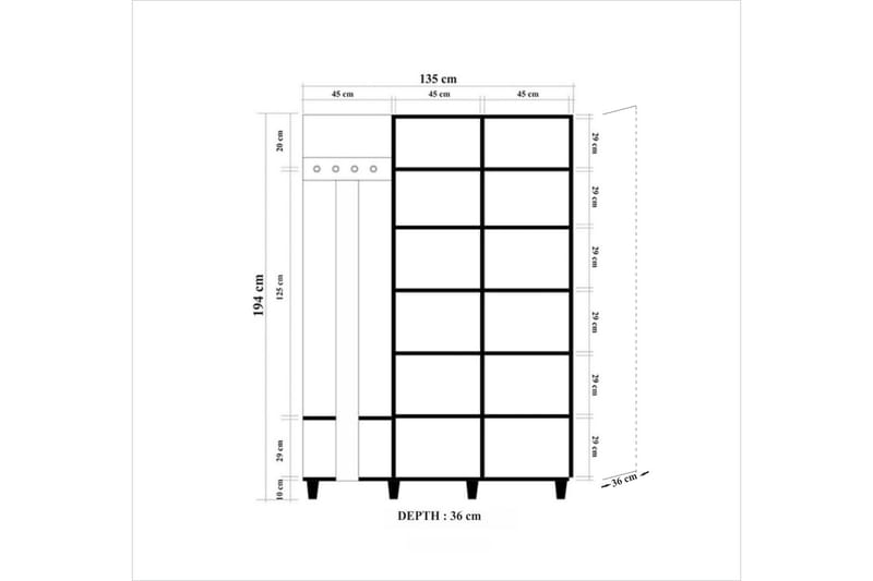 Brokind Klädförvaring 135 cm - Brun - Möbelset för hall & entre - Hallförvaring