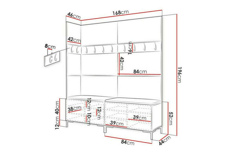 Dunvegan Hallmöbelset 168x46 cm - Mörkbrun - Möbelset för hall & entre - Hallförvaring