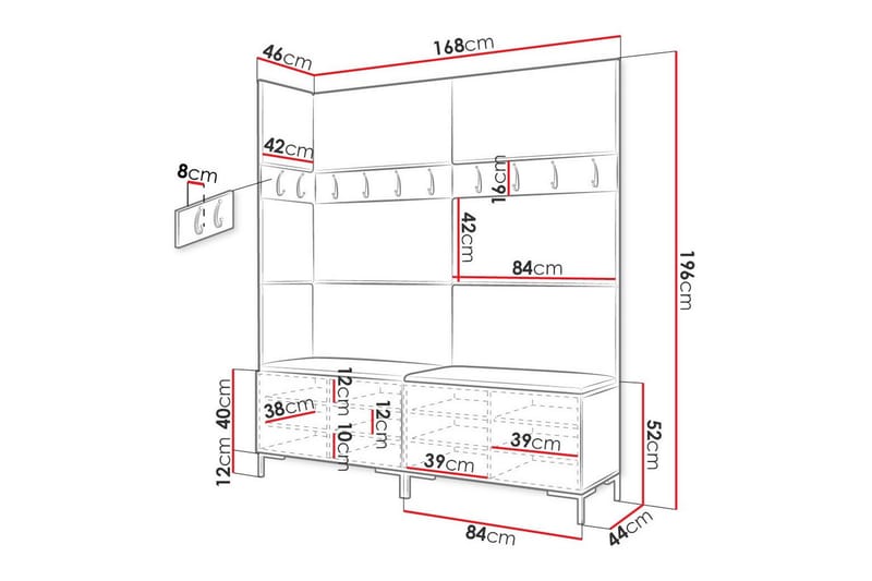 Dunvegan Hallmöbelset 168x46 cm - Svart - Möbelset för hall & entre - Hallförvaring