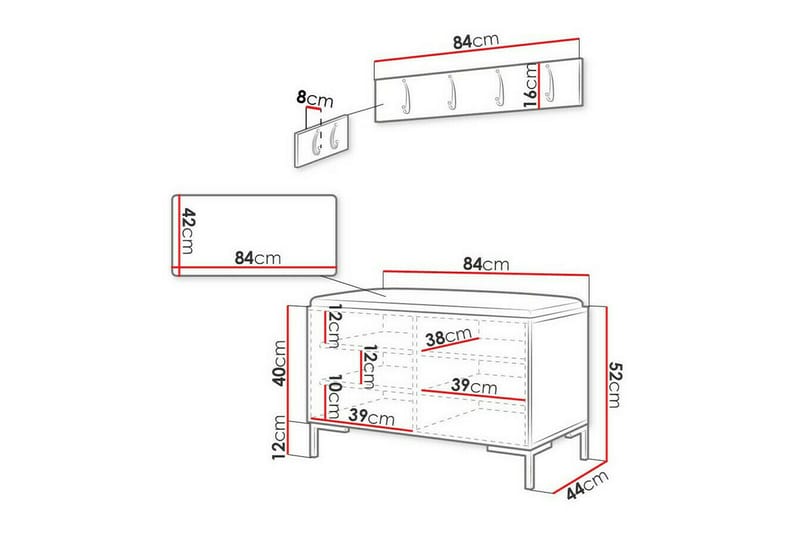 Dunvegan Hallmöbelset 84x44 cm - Mörkbrun - Möbelset för hall & entre - Hallförvaring