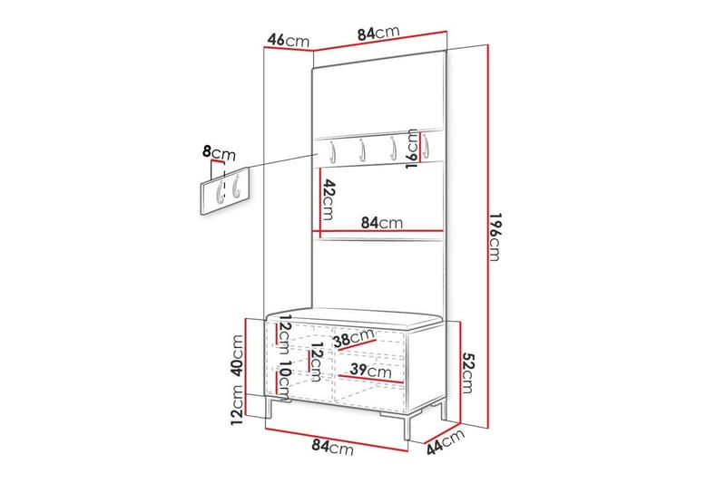 Dunvegan Hallmöbelset 84x46 cm - Mörkbrun - Möbelset för hall & entre - Hallförvaring