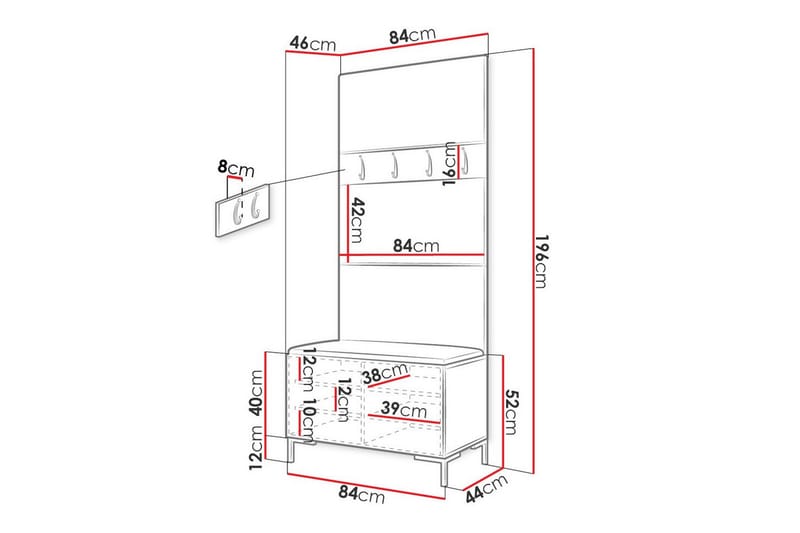 Dunvegan Hallmöbelset 84x46 cm - Svart - Möbelset för hall & entre - Hallförvaring