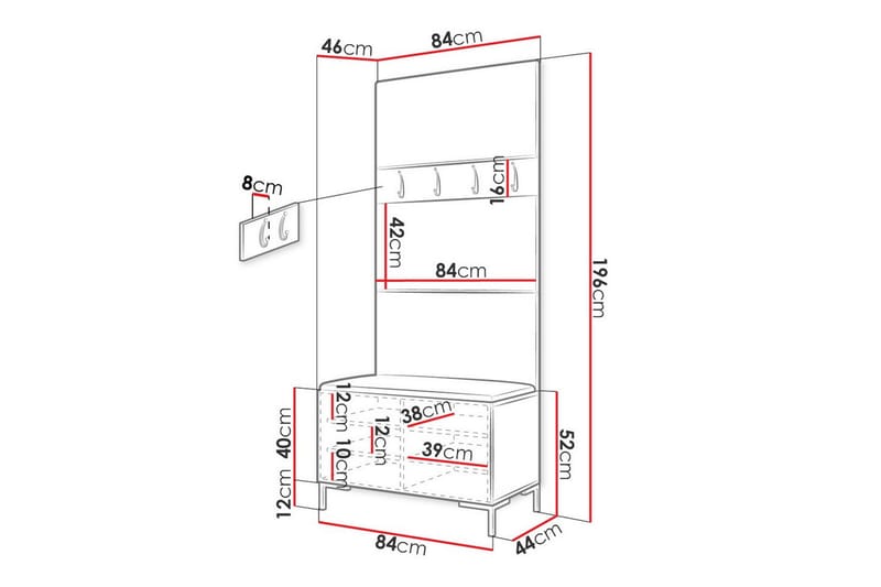 Dunvegan Hallmöbelset 84x46 cm - Vit - Möbelset för hall & entre - Hallförvaring