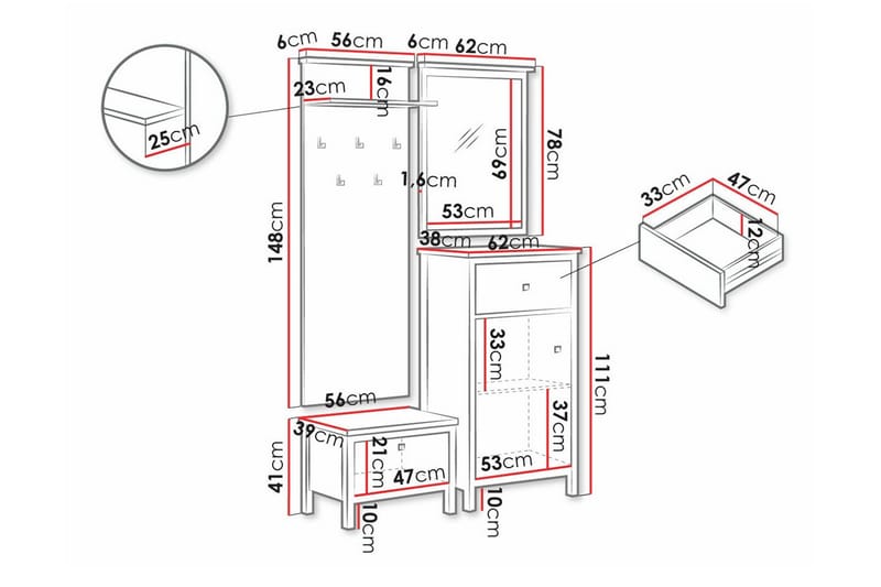 Hykeham Hallmöbelset 118x39 cm - Svart - Möbelset för hall & entre - Hallförvaring