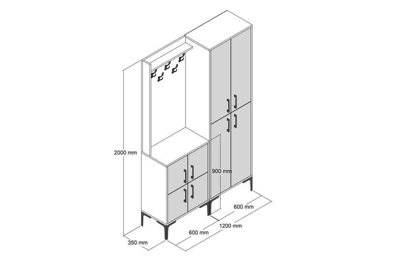 Retzow Hallmöbelset 120 cm - Brun/Vit - Möbelset för hall & entre - Hallförvaring