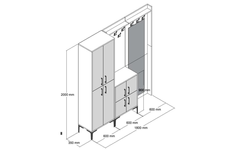 Retzow Hallmöbelset 180 cm - Mörkbrun - Möbelset för hall & entre - Hallförvaring