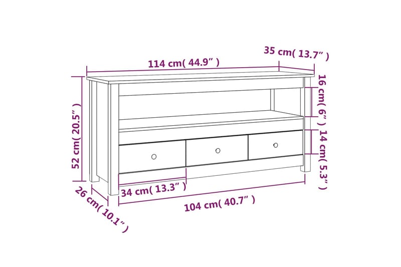 beBasic Tv-bänk 114x35x52 cm massiv furu - Brown - Möbler - Tv möbel & mediamöbel - TV bänk & mediabänk