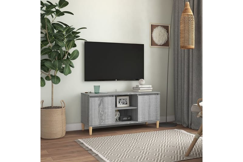 beBasic TV-bänk med massiva träben grå sonoma 103,5x35x50 cm - Grey - TV bänk & mediabänk