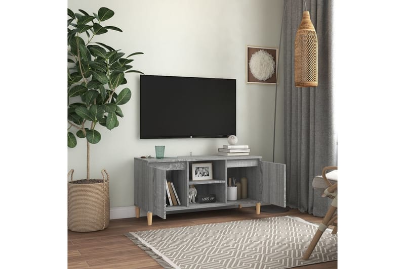 beBasic TV-bänk med massiva träben grå sonoma 103,5x35x50 cm - Grey - TV bänk & mediabänk