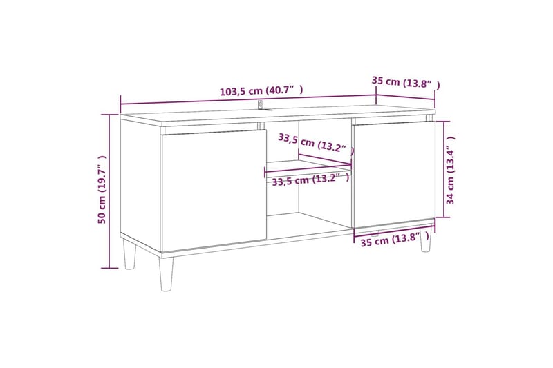 beBasic TV-bänk med massiva träben grå sonoma 103,5x35x50 cm - Grey - TV bänk & mediabänk