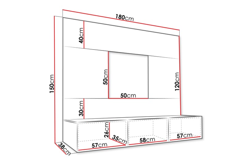 Bernice Tv-skåp 38x150 cm - Svart - Möbler - Tv möbel & mediamöbel - TV skåp