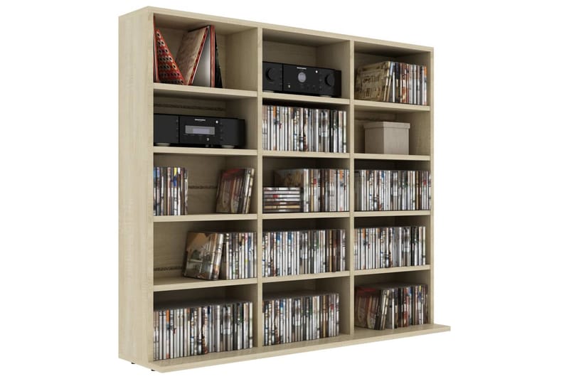 CD-hylla sonoma-ek 102x23x89,5 cm spånskiva - Brun - Möbler - Tv möbel & mediamöbel - CD-hylla & DVD-hylla