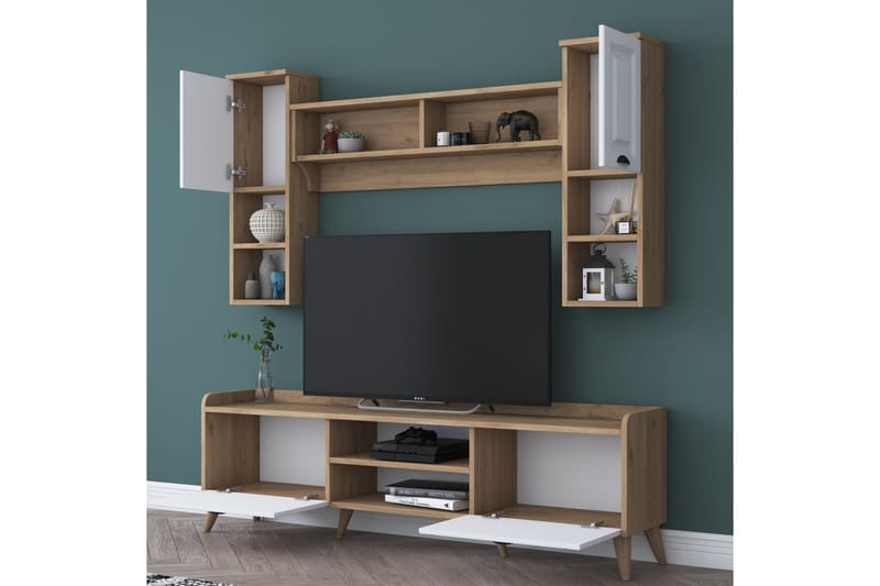 Cumbali Tv-möbelset 180x35 cm Vit/Brun - Hanah Home - TV-möbelset