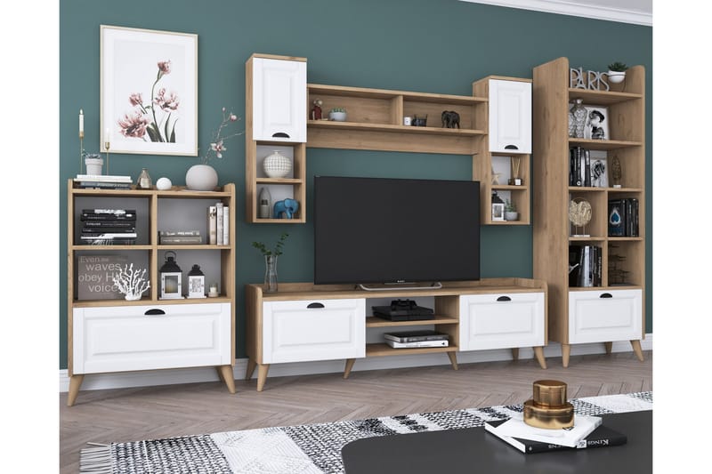 Cumbali Tv-möbelset 180x35 cm Vit/Brun - Hanah Home - TV-möbelset