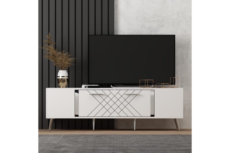 Detas Tv-bänk 150 cm - Vit/Silver - Möbler - Tv möbel & mediamöbel - TV bänk & mediabänk