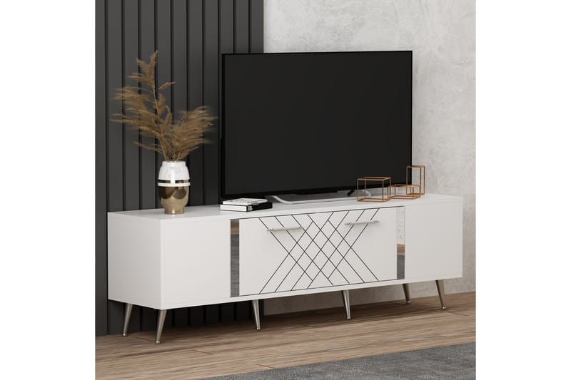 Detas Tv-bänk 150 cm - Vit/Silver - Möbler - Tv möbel & mediamöbel - TV bänk & mediabänk