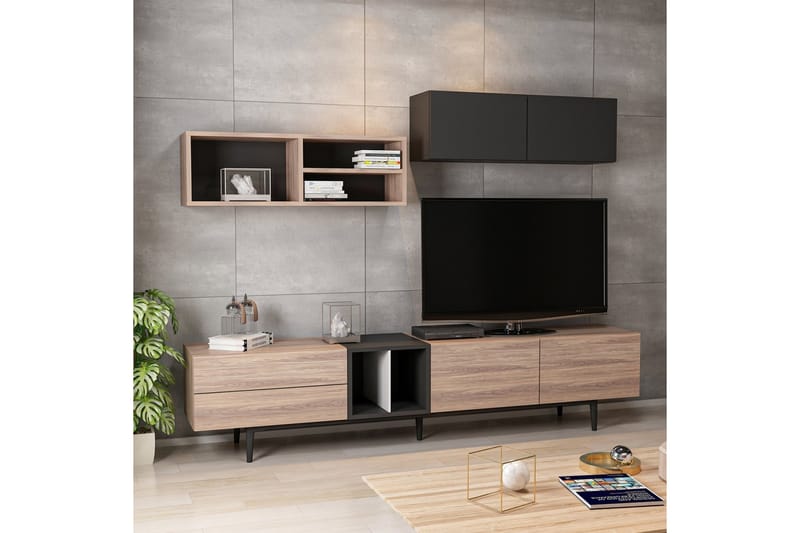 Diany Tv-bänk 180 cm - Svart/Vit/Ek - Möbler - Tv möbel & mediamöbel - TV bänk & mediabänk