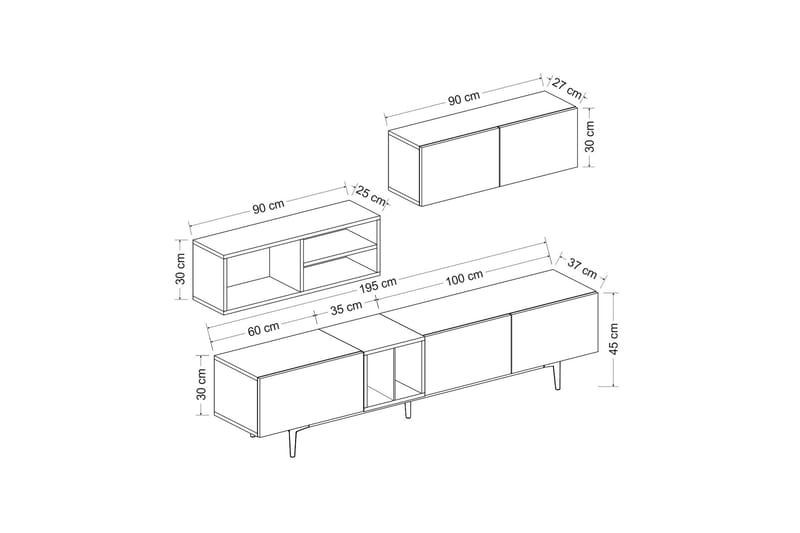 Diany Tv-bänk 180 cm - Svart/Vit/Ek - Möbler - Tv möbel & mediamöbel - TV bänk & mediabänk