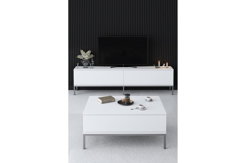 Dorlord Tv-bänk 180 cm - Vit/Silver - TV bänk & mediabänk