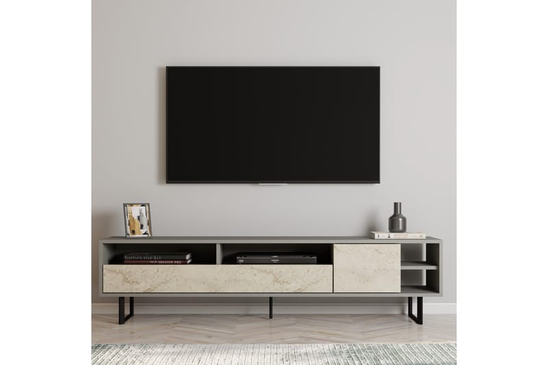 Gazali Tv-bänk 180 cm - Grå/Travertine - Möbler - Tv möbel & mediamöbel - TV bänk & mediabänk