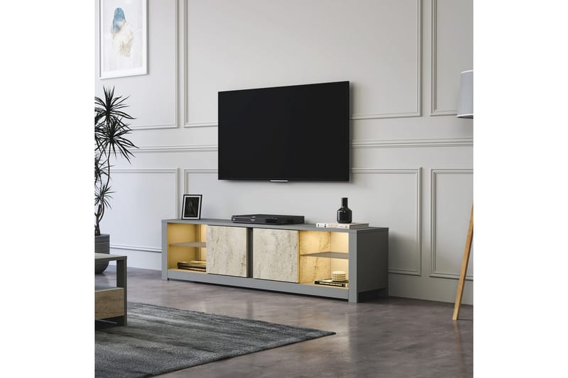 Griselda Tv-bänk 180 cm - Grå/Travertine - Möbler - Tv möbel & mediamöbel - TV bänk & mediabänk