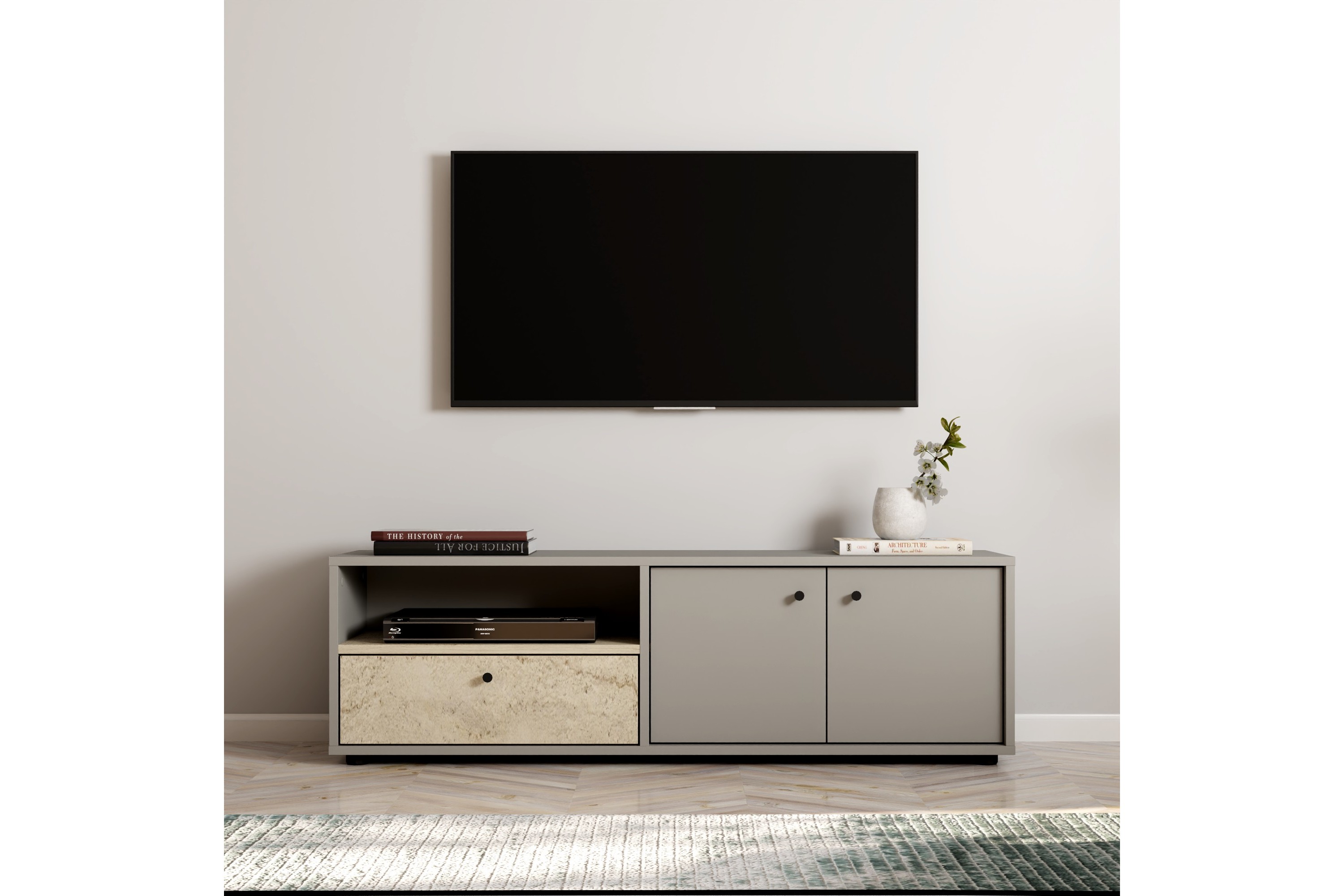 Gwen Tv-bänk 136 cm - Grå/Travertine TV bänk & mediabänk Grå,Beige