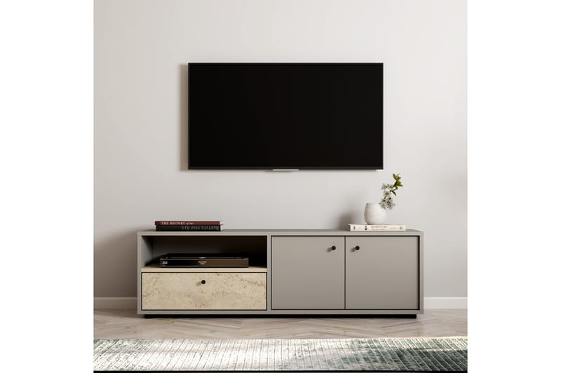 Gwen Tv-bänk 136 cm - Grå/Travertine - Möbler - Tv möbel & mediamöbel - TV bänk & mediabänk