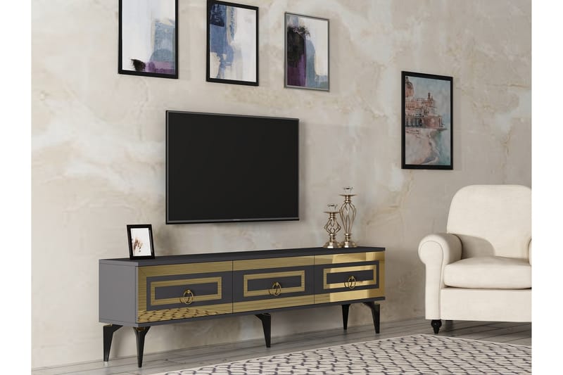 Harlen Tv-bänk 180 cm - Antracit/Guld - Möbler - Tv möbel & mediamöbel - TV bänk & mediabänk