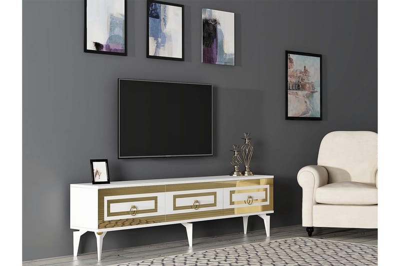 Harlen Tv-bänk 180 cm - Vit/Guld - Möbler - Tv möbel & mediamöbel - TV bänk & mediabänk