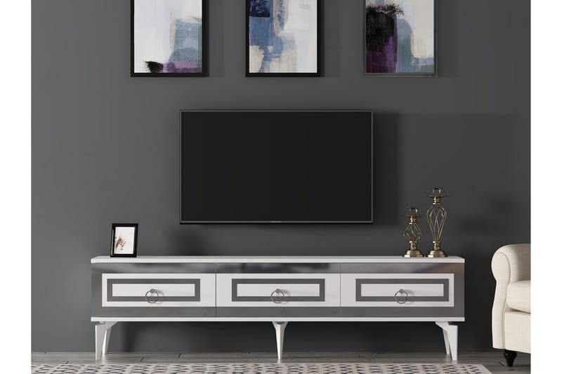 Harlen Tv-bänk 180 cm - Vit/Silver - Möbler - Tv möbel & mediamöbel - TV bänk & mediabänk