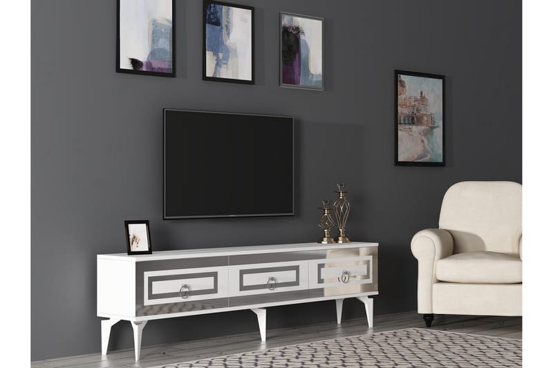 Harlen Tv-bänk 180 cm - Vit/Silver - Möbler - Tv möbel & mediamöbel - TV bänk & mediabänk