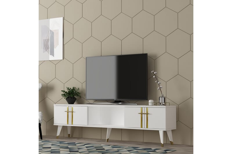 Harsum Tv-bänk 150 cm - Vit/Guld - Möbler - Tv möbel & mediamöbel - TV bänk & mediabänk