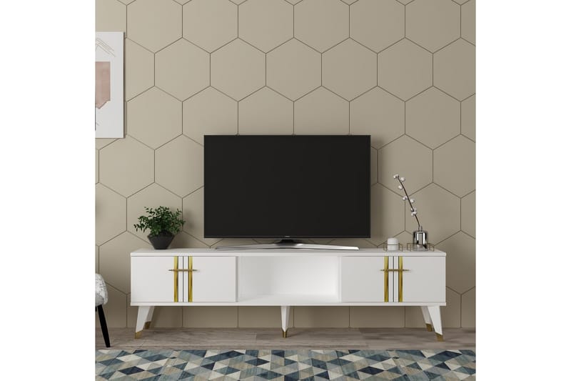 Harsum Tv-bänk 150 cm - Vit/Guld - Möbler - Tv möbel & mediamöbel - TV bänk & mediabänk