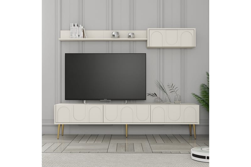 Hazim Tv-bänk 180 cm - Cream/Guld - Möbler - Tv möbel & mediamöbel - TV bänk & mediabänk