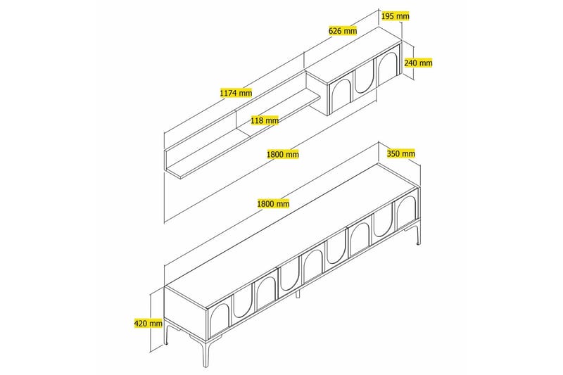 Hazim Tv-bänk 180 cm - Svart - Möbler - Tv möbel & mediamöbel - TV bänk & mediabänk