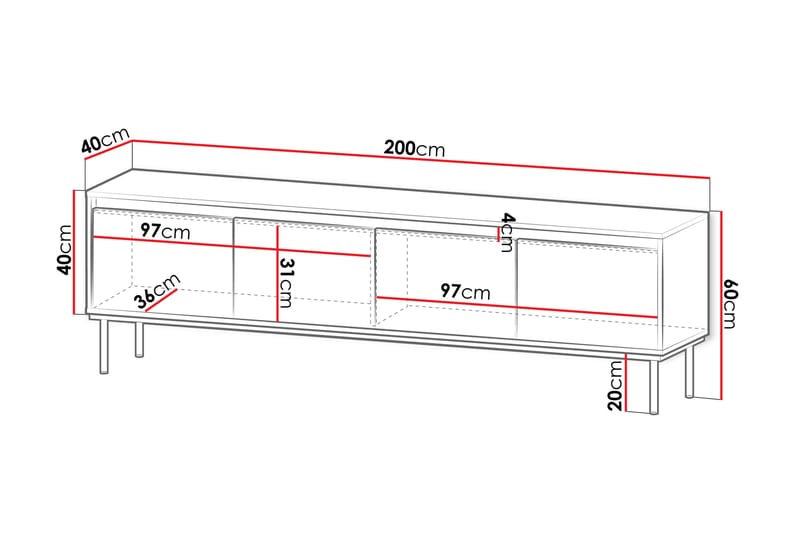 Hollander Tv-bänk 200 cm - Svart/Guld - Möbler - Tv möbel & mediamöbel - TV bänk & mediabänk