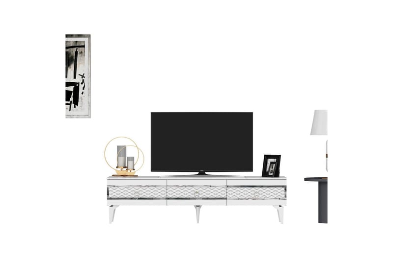 Ipek Tv-bänk 180 cm - Vit/Silver - Möbler - Tv möbel & mediamöbel - TV bänk & mediabänk