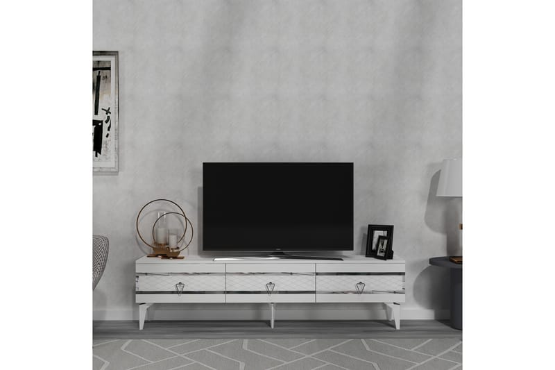 Ipek Tv-bänk 180 cm - Vit/Silver - Möbler - Tv möbel & mediamöbel - TV bänk & mediabänk