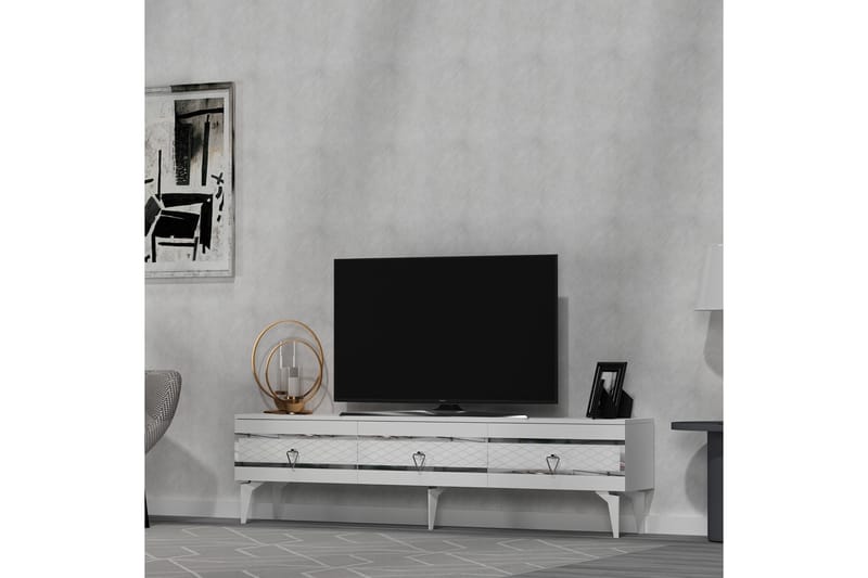 Ipek Tv-bänk 180 cm - Vit/Silver - Möbler - Tv möbel & mediamöbel - TV bänk & mediabänk