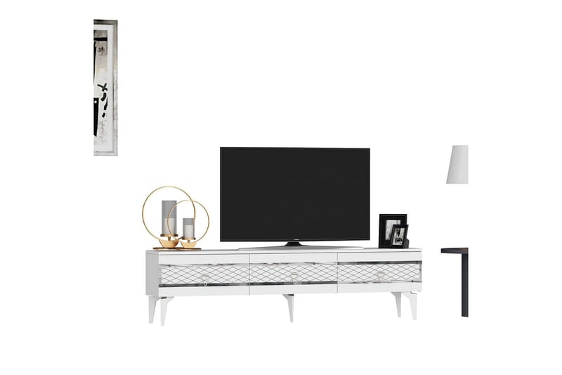 Ipek Tv-bänk 180 cm - Vit/Silver - Möbler - Tv möbel & mediamöbel - TV bänk & mediabänk