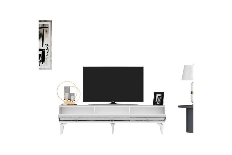 Ipek Tv-bänk 180 cm - Vit/Silver - Möbler - Tv möbel & mediamöbel - TV bänk & mediabänk