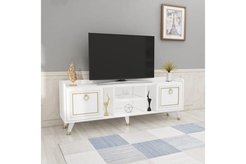 Irubhi Tv-möbelset 150x35 cm Vit/Guld - Hanah Home - TV-möbelset