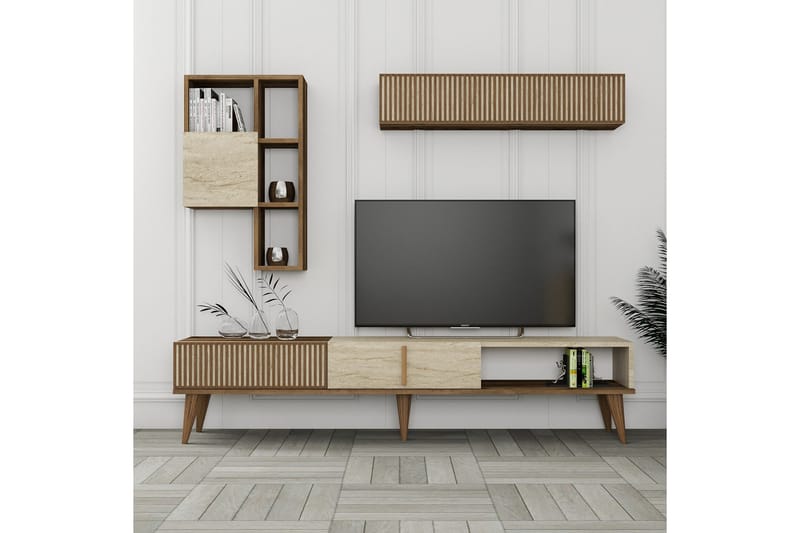 Lissione Tv-bänk 180 cm - Valnöt/Beige - Möbler - Tv möbel & mediamöbel - TV bänk & mediabänk