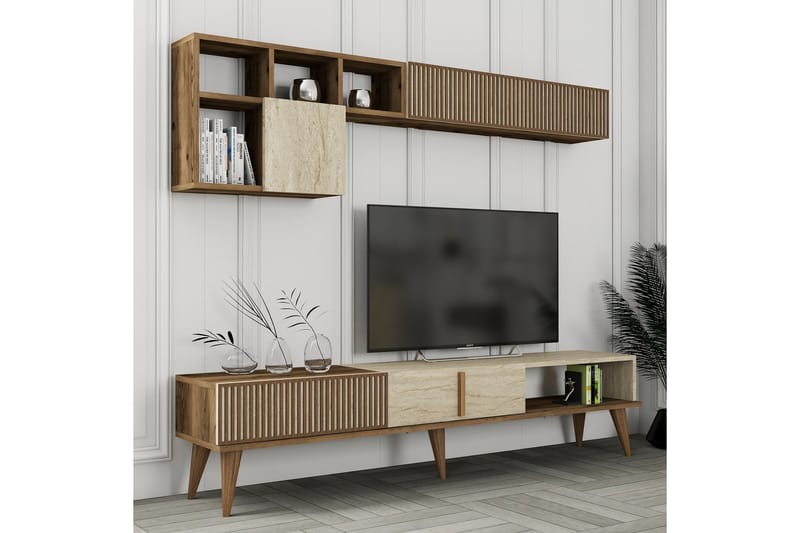 Lissione Tv-bänk 180 cm - Valnöt/Beige - Möbler - Tv möbel & mediamöbel - TV bänk & mediabänk