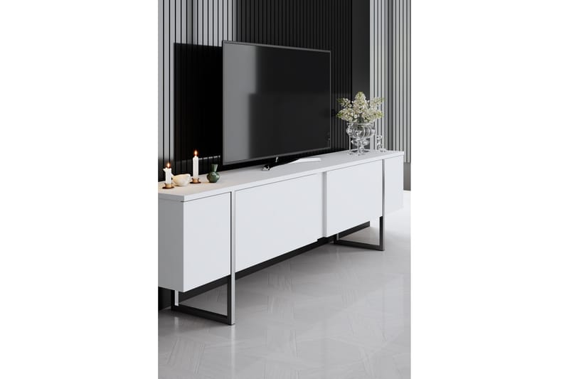 Luxe Tv-bänk 180 cm - Vit/Silver - Möbler - Tv möbel & mediamöbel - TV bänk & mediabänk