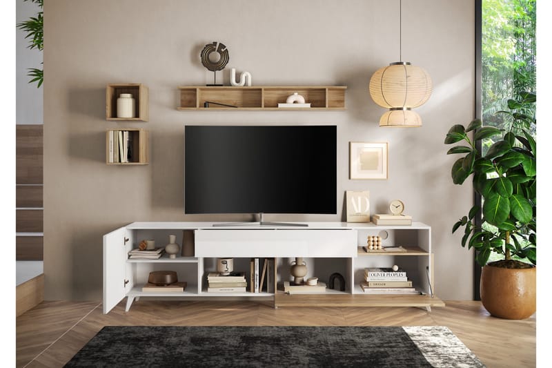 Monaco Tv-bänk 241x42 cm - Vit/Brun - Möbler - Tv möbel & mediamöbel - TV bänk & mediabänk