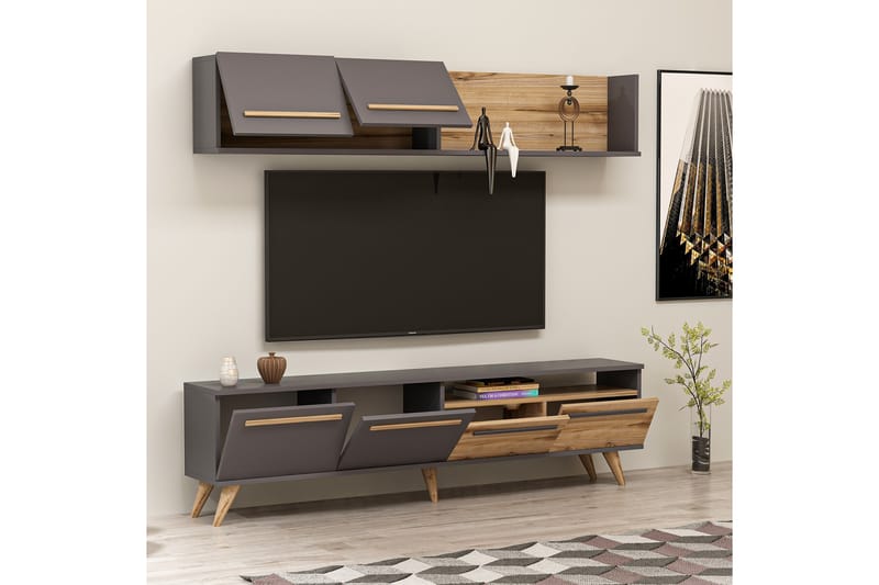 Mono Tv-möbelset 180x22 cm Brun/Svart - Hanah Home - TV-möbelset