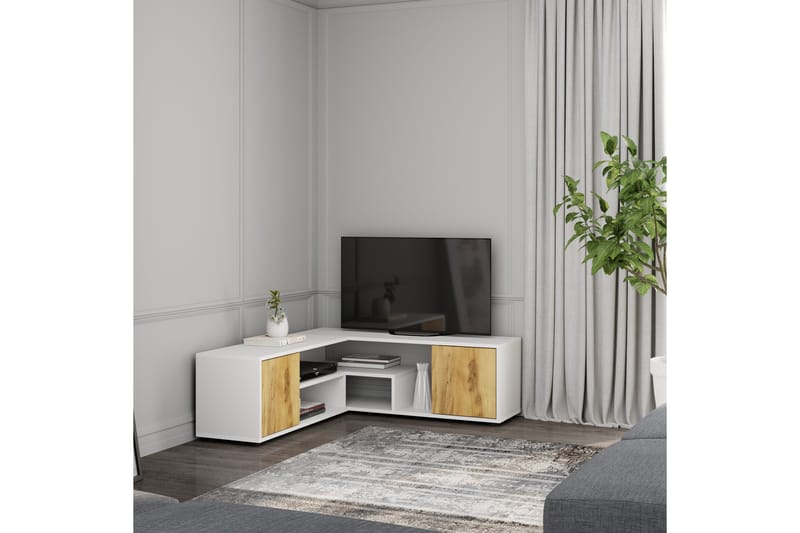 Pienk Tv-bänk 125 cm - Vit/Ek - Möbler - Tv möbel & mediamöbel - TV bänk & mediabänk