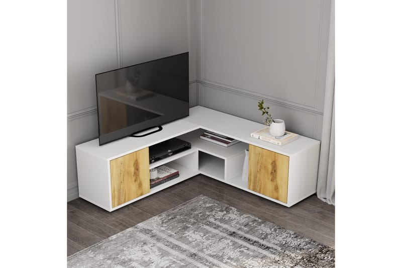 Pienk Tv-bänk 125 cm - Vit/Ek - Möbler - Tv möbel & mediamöbel - TV bänk & mediabänk